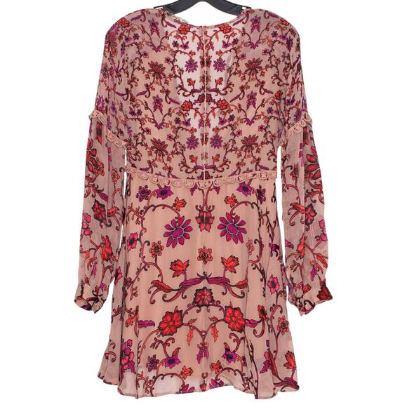 For Love & Lemons Dress Saffron Mini Floral Crochet Lace Velvet Sheer Boho XS - Picture 2 of 11